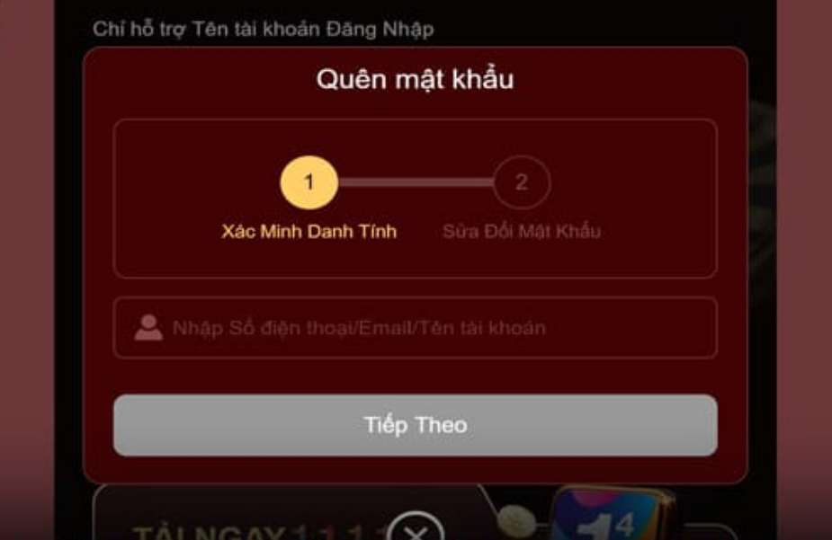 Form xác minh thông tin khi quên mật khẩu 3win